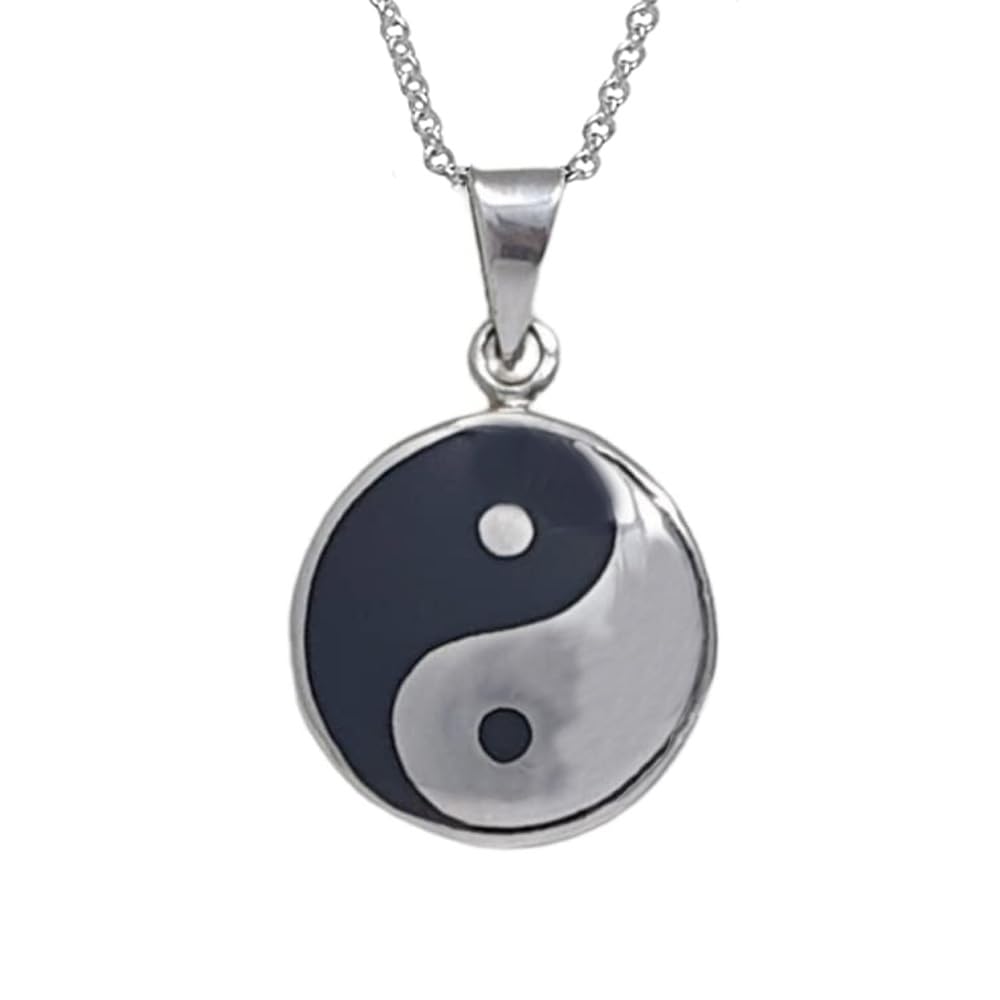 Yin Yang Silver Necklace | 925 Sterling Silver Yin Yang Pendant on Silver Chain Necklace for Men Women treasurebayb2b