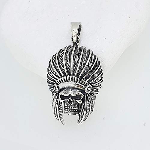 MENS 925 Sterling Silver Pendant, Native American Indian Chief Skull Biker Necklace Pendant for Men Biker treasurebayb2b