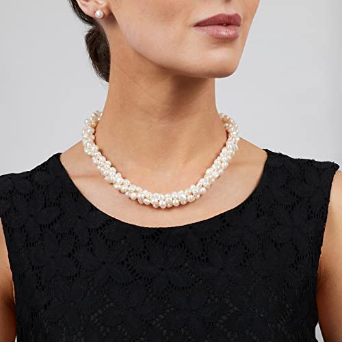 Womens Pearl Necklace - Modern Twist Cultured Freshwater White Baroque Pearl Three-strand chunky necklace treasurebayb2b