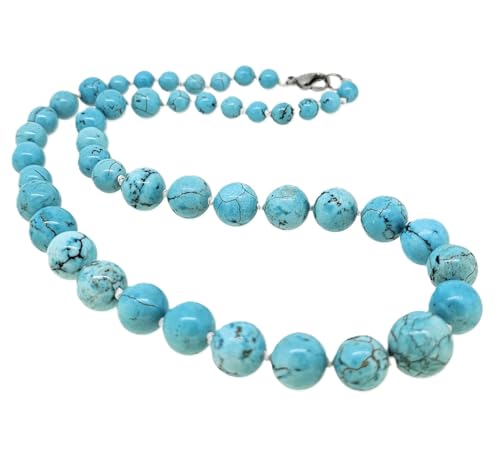 Women's Stunning 6-14mm Natural Gemstone Beaded Necklace | Blue Green Black Pink Multicolour Agate, Blue Turquoise Necklace For Women treasurebayb2b