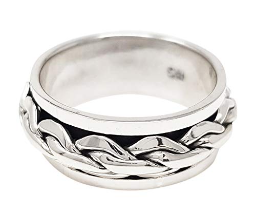 9mm Solid 925 Sterling Silver Ring Braided Design Spinning Stress Relief Ring treasurebayb2b