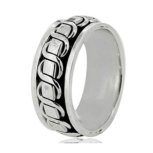 MENS Silver Ring 9MM Wide, 925 Sterling Silver Spin Spinner Stress Relief Ring - Rope Design Silver Ring Size: P R T U W Y Z treasurebayb2b