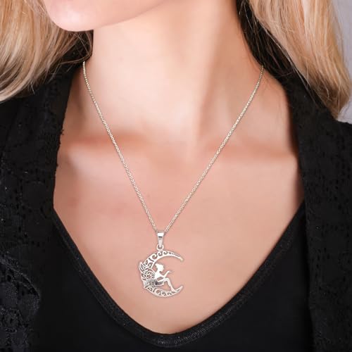Guardian Angel Necklace 925 Sterling Silver | Fairy Pendant Necklace Fairy Moon Necklace treasurebayb2b