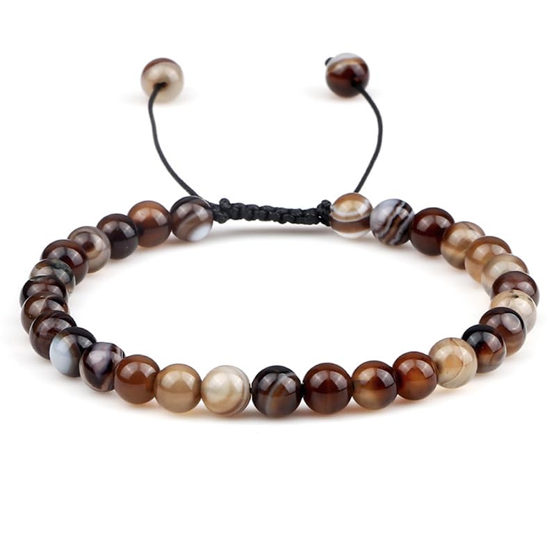 Womens Mens Beaded Bracelet - Handmade 6mm Gemstone Bracelet Adjustable Friendship Bracelet For Women's Girls - Green Jade, Pink Opal, Tiger's Eye Beaded Bracelet treasurebayb2b