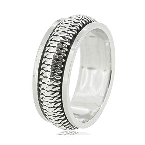 MENS 8MM Wide Braid Rope Design 925 Sterling Silver Spinner/Spinning/Spin Band Ring Meditation Stress Relief Ring Size R - Z treasurebayb2b