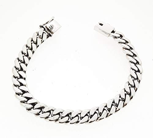 Mens Solid 925 Sterling Silver Chain Bracelet | 8.3mm Width Thick Cuban Curb Chain for Men treasurebayb2b