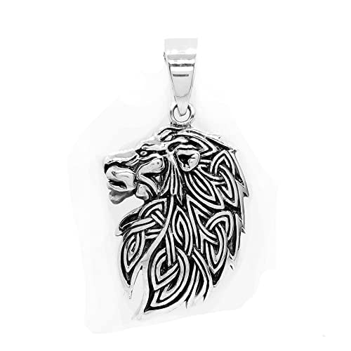 Mens Womens Silver Pendant - 925 Sterling Silver Celtic Knot Lion King Head Neo Pagan Pendant Necklace treasurebayb2b