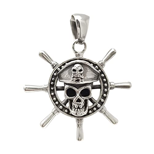 Men's Silver Pendant Necklace - Caribbean Aztec Pirates Skull Pendant Necklace treasurebayb2b