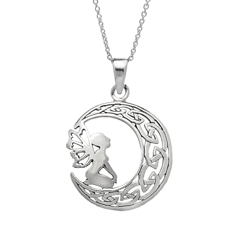 Womens Girls Fairy Angel Necklace 925 Sterling Silver | Fairy Pendant Necklace Fairy Moon Necklace treasurebayb2b