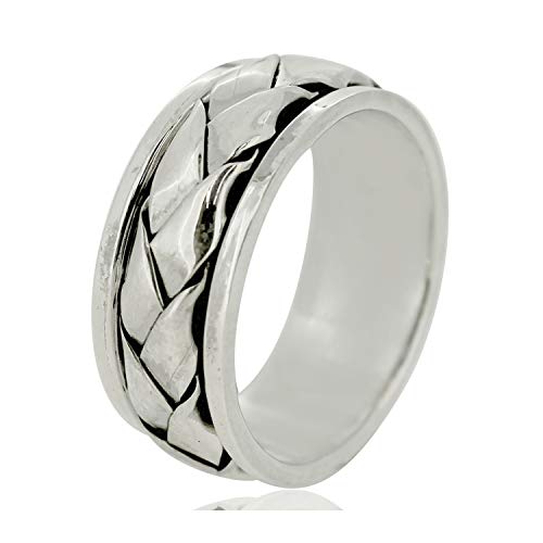 MENS 8MM Wide Celtic Braided 925 Sterling Silver Spinner Band Ring Meditation Stress Relief Ring - Available in Sizes: P - Z treasurebayb2b