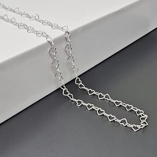 925 Silver Chain Necklace for Women and Girls | Classic Heart Links Chain Choker Necklace Layer Stack Necklace Length 42/46/48/50/52/55/60Cm treasurebayb2b