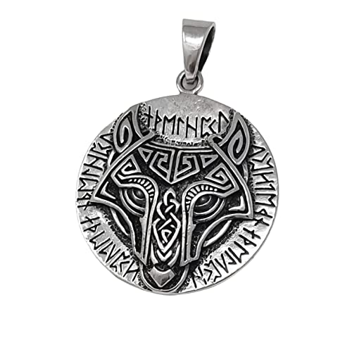 Mens womens Silver Pendant - Viking Celtic Fenrir Wolf Head Pendant 925 Sterling silver treasurebayb2b