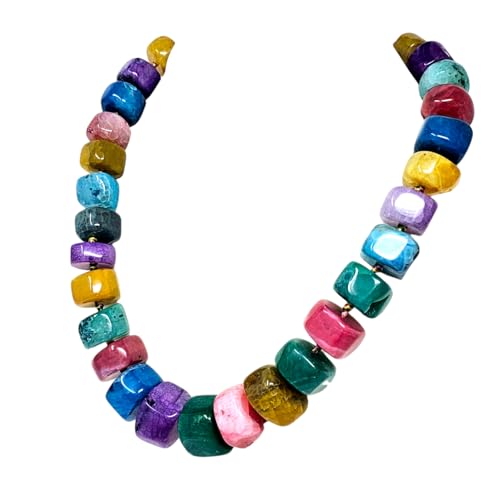 Womens Handmade Beaded Gemstone Necklace - Chunky Statement Multicolour Natural Agate Gemstone Necklace for Women Ladies treasurebayb2b