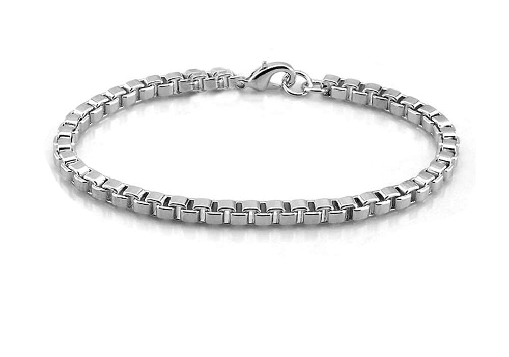 Men's Women's Silver Bracelet 3.5mm Solid 925 Silver Box Chain Bracelet for Men Ladies and Girls - Length: 17.5/19.5/21.5Cm treasurebayb2b