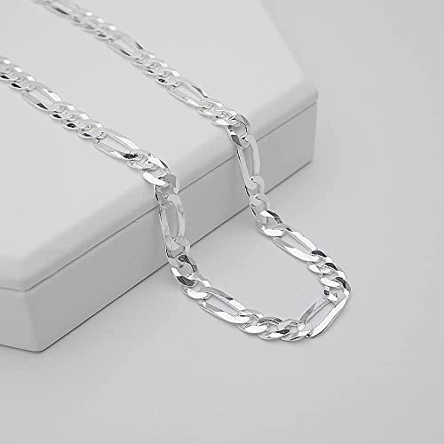 Men's Silver Chain Necklaces | 925 Sterling Silver 8mm Figaro Chain Necklace for Men | Chain Necklace Length 18" 19" 20" 21" 22" 24 IN | Italian Mens Silver Chain Necklace treasurebayb2b