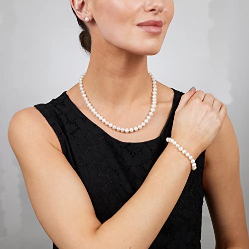 AA Grade Natural 7mm White Freshwater Pearl Necklace Bracelet Earrings Women's Pearl Jewellery Set treasurebayb2b