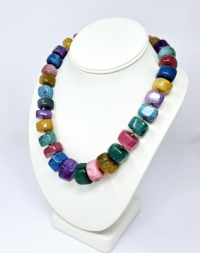 Womens Handmade Beaded Gemstone Necklace - Chunky Statement Multicolour Natural Agate Gemstone Necklace for Women Ladies treasurebayb2b