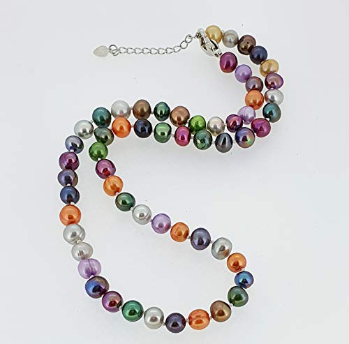 Multi-Colour 8-9mm Freshwater Pearl Necklace Length 45cm Plus 5cm Chain Extender treasurebayb2b
