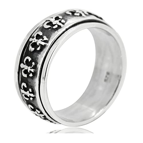 Men's Women's Spinning/Spin/Spinner Ring Fleur-de-lis 9MM Band Finger Ring Solid 925 Sterling Silver treasurebayb2b