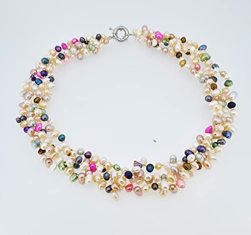 Women's MultiColor Freshwater Pearl Twisted Necklace, Chunky Multi-strands Pearl Necklace For women treasurebayb2b