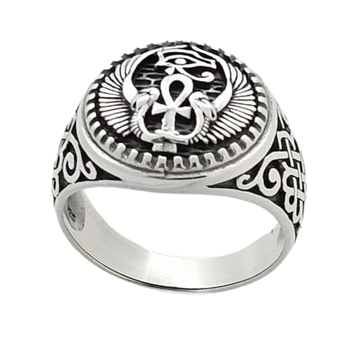 Chunky 925 Sterling Silver Ancient Egypt Eye Ring for Men - Featuring Wings Cross Design Details treasurebayb2b