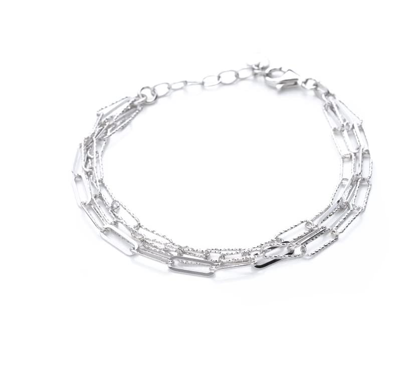 Womens Silver Bracelet | Italian 925 Silver Multi Strands Charm Bracelet Adjustable size treasurebayb2b