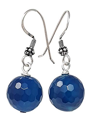 womens Handmade Earrings 14mm Agate Gemstone Dangle Earrings, Womens Pierced Earrings Ball Earrings 925 Sterling Silver Hook treasurebayb2b