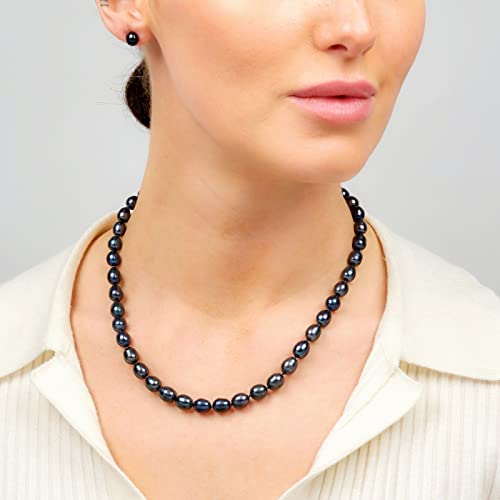 Women's Pearl necklace - Elegant and Classic 7-8mm Rice Shape Natural Pearl Necklace 46cm Colour Choice White/Pink/Black/Grey/Purple/Multicolour treasurebayb2b