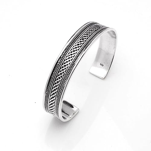 Men's Silver Bracelet Bangle - Solid Silver Celtic Knot Cuff Bangle Bracelet for Men and Women Adjustable Size treasurebayb2b