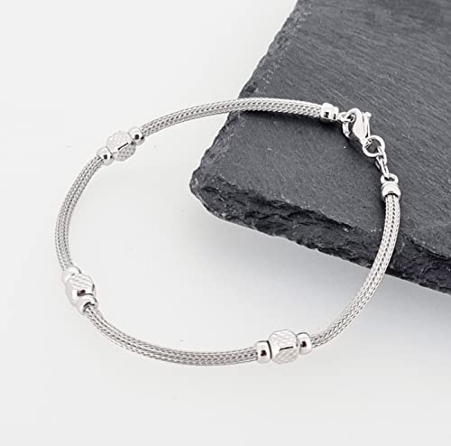 Silver Jewellery Mens/Womens Silver Bracelet - 925 Sterling Silver Chain Beaded Bracelet - Italian Silver Chain Bracelet for Men and Women - Silver bracelet length 19.5cm, 21.5cm and 23cm treasurebayb2b