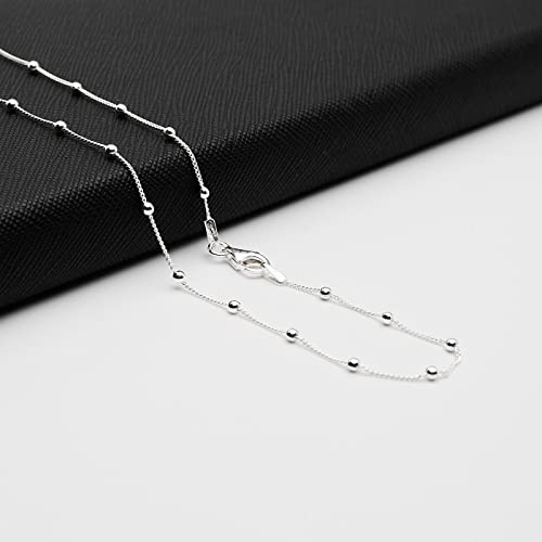 Women's Silver Necklace - 925 Sterling Silver Small Chain Beaded Necklace Layered Stacking Curb Chain Necklace for Women Ladies Girls 16" 18" 19" 20" 21" 22" 24" in treasurebayb2b