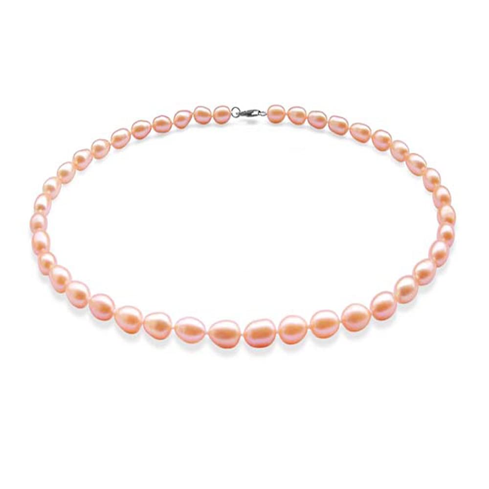 Women's Pearl necklace - Elegant and Classic 7-8mm Rice Shape Natural Pearl Necklace 46cm Colour Choice White/Pink/Black/Grey/Purple/Multicolour treasurebayb2b