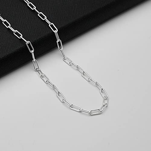Women's Men's 925 Sterling Silver Chain Necklace Elongated Paperclip Links Chain Italian Made Length 40/45/48/50/52/55/60/65 Cm treasurebayb2b