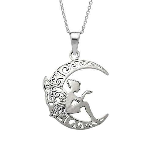 Guardian Angel Necklace 925 Sterling Silver | Fairy Pendant Necklace Fairy Moon Necklace treasurebayb2b