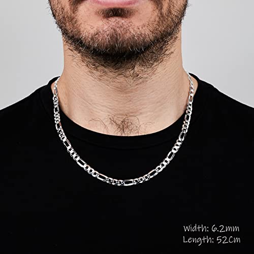 Unisex 6.2mm Figaro Chain Necklace in 925 Sterling Silver - Elegant Jewellery Silver Chain for Men and Women treasurebayb2b