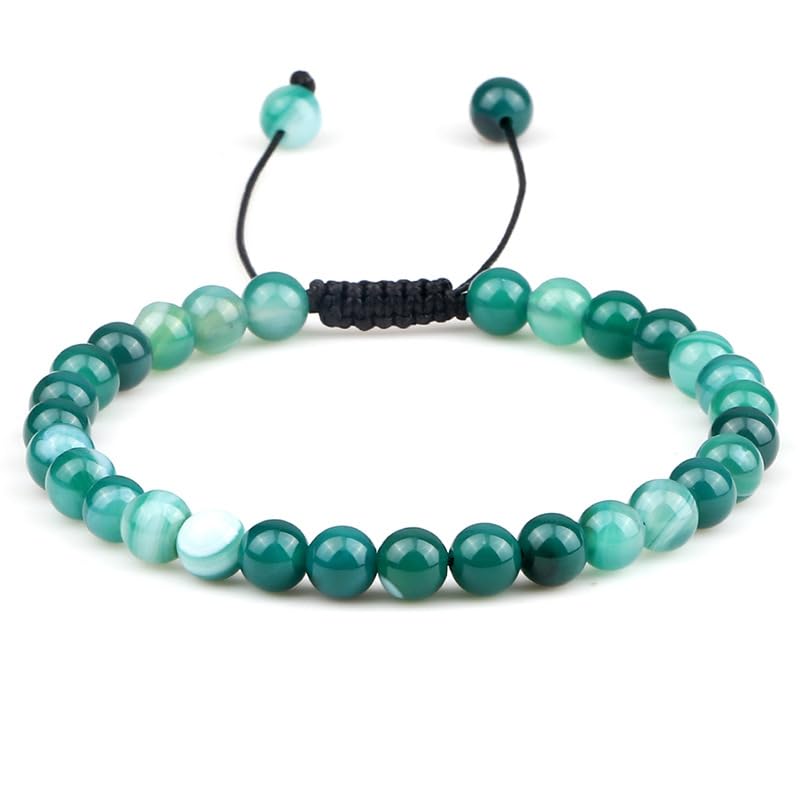 Womens Mens Beaded Bracelet - Handmade 6mm Gemstone Bracelet Adjustable Friendship Bracelet For Women's Girls - Green Jade, Pink Opal, Tiger's Eye Beaded Bracelet treasurebayb2b