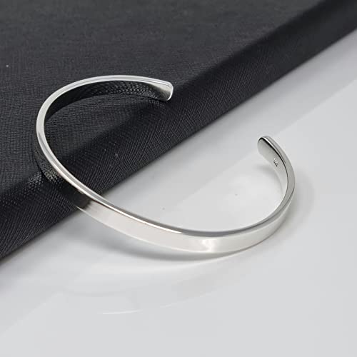 Men's Solid 925 Sterling Silver Bangle, Plain Silver Cuff Bracelet treasurebayb2b