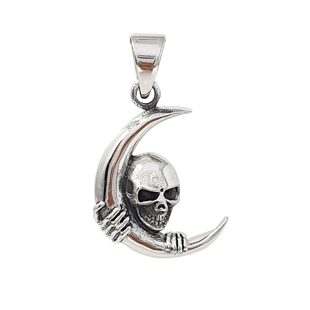 925 Sterling Silver Crescent Moon Skull Pendant Necklace For Men and Women treasurebayb2b