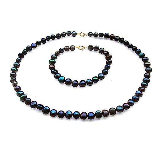 Womens Pearl Necklace Bracelet Earrings Set 7-8mm Natural Baroque Pearl Gift for Her treasurebayb2b