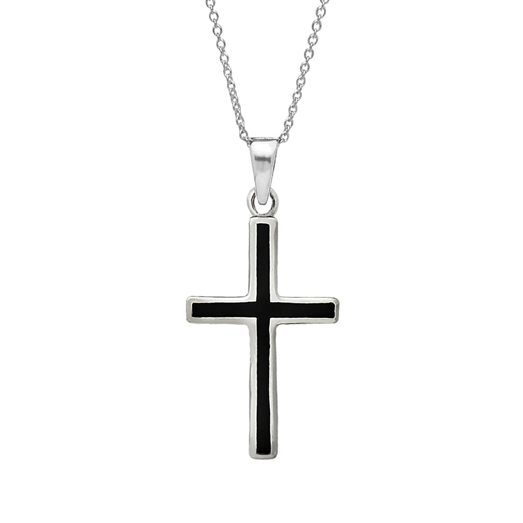 Men's Silver Black Enamel Cross Pendant Necklace | Classic 925 Sterling Silver Pendant Necklace for Men and Women treasurebayb2b