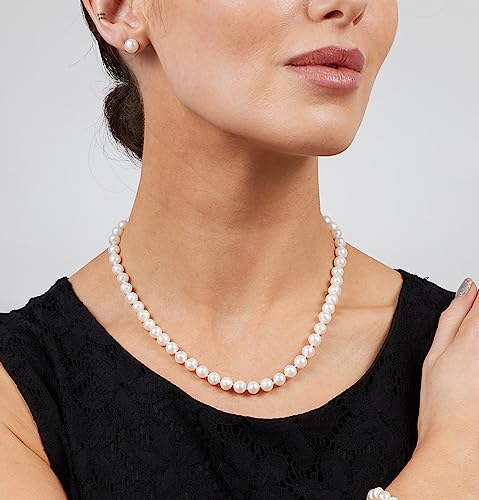 Freshwater Pearl Necklace for Men and Women | Womens Mens 7-8mm White Pearl Necklace 45cm Plus 5cm Chain Extender treasurebayb2b