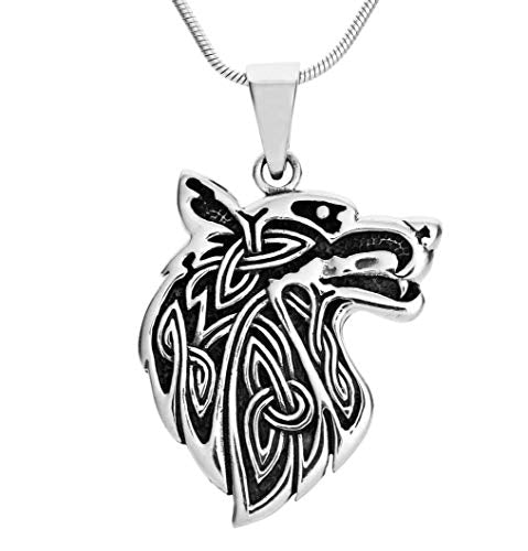 Men's Wolf Pendant Necklace, Statement Sterling Silver Wolf Pendant with Chain for Men treasurebayb2b