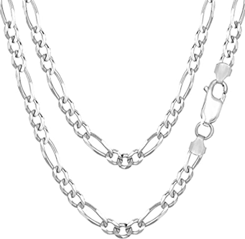 Mens Silver Chain Necklace | 925 Sterling Silver 4.7mm Figaro Chain Necklace for men women 16" 18" 19" 20" 21" 22" 24 In Italian Chain treasurebayb2b