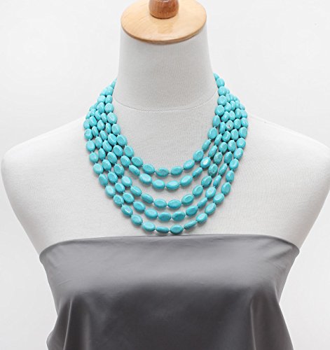 Stunning Handmade Five-strand Natural Turquoise Gemstone Beaded Necklace, Women's Turquoise Necklace treasurebayb2b