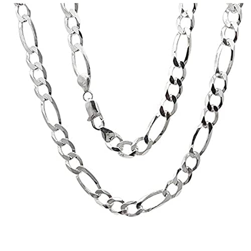 Men's Silver Chain Necklaces | 925 Sterling Silver 8mm Figaro Chain Necklace for Men | Chain Necklace Length 18" 19" 20" 21" 22" 24 IN | Italian Mens Silver Chain Necklace treasurebayb2b