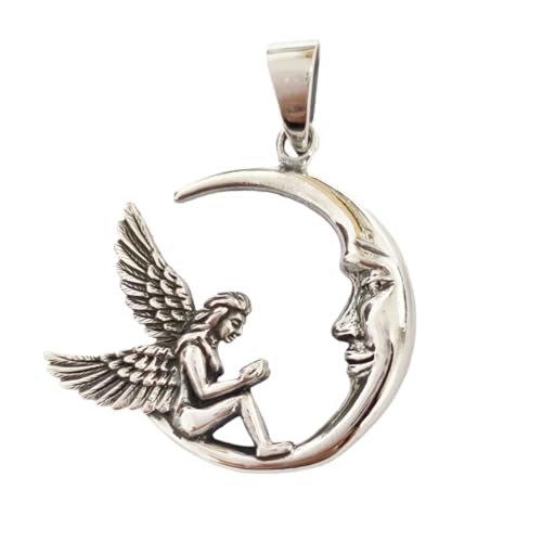Fairy on Crescent Moon Pendant - 925 Sterling Silver Necklace Charm for Women and Girls treasurebayb2b