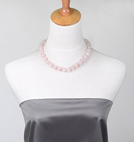 Women's Gemstone Beaded Necklace | 12mm Round Shape Rose Quartz Gemstone Beads Necklace for Lady treasurebayb2b