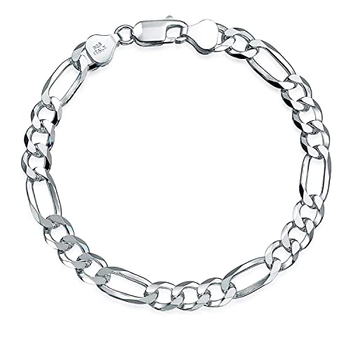 Mens 8mm Solid 925 Sterling Silver Figaro Chain Bracelet Made in Italy treasurebayb2b