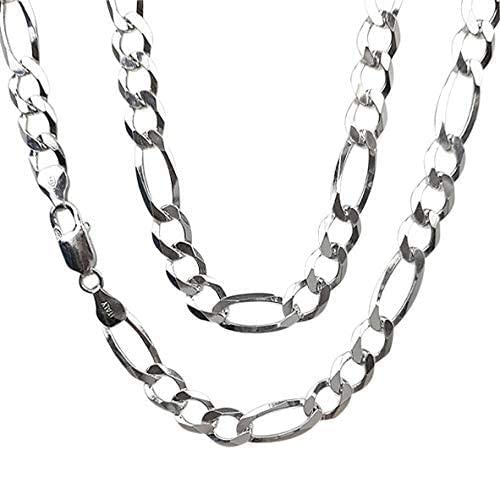Men's Silver Chain Necklaces | 925 Sterling Silver 8mm Figaro Chain Necklace for Men | Chain Necklace Length 18" 19" 20" 21" 22" 24 IN | Italian Mens Silver Chain Necklace treasurebayb2b