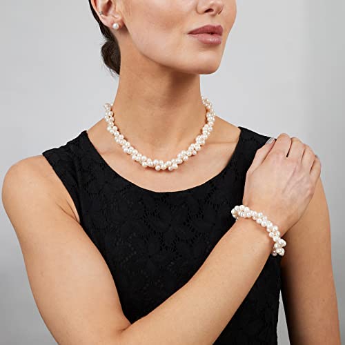 Two Row AA Grade 7-8mm Freshwater Cultured Pearl Necklace Bracelet Women Pearl set White treasurebayb2b